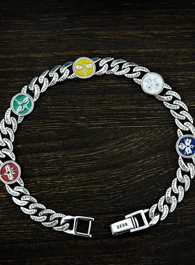 S925纯银复古五路财神坦克链手链男女藏式民族风时尚简约百搭手链