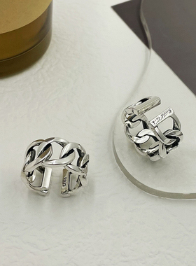 925纯银复古女士古巴链条戒指