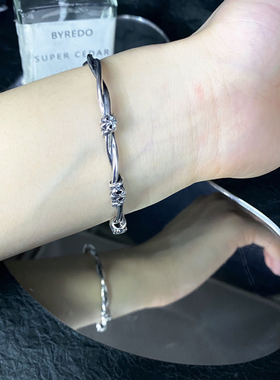 S925纯银童军花扭结开口手镯女小众高级感轻奢送闺蜜礼物手饰品
