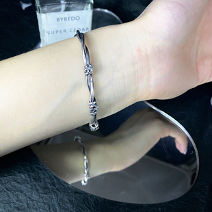 S925纯银童军花扭结开口手镯女小众高级感轻奢送闺蜜礼物手饰品