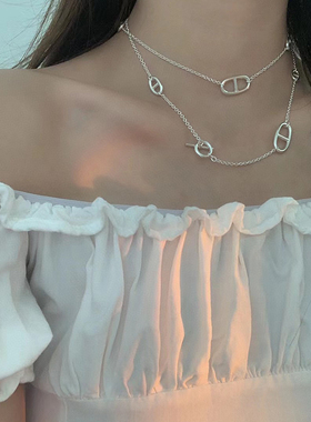 925银复古女士猪鼻子长款项链