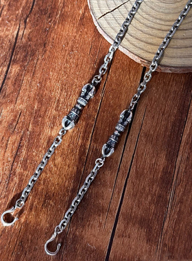 S925纯银复古金刚杵双扣太角链项链男女时尚个性简约百搭毛衣链潮