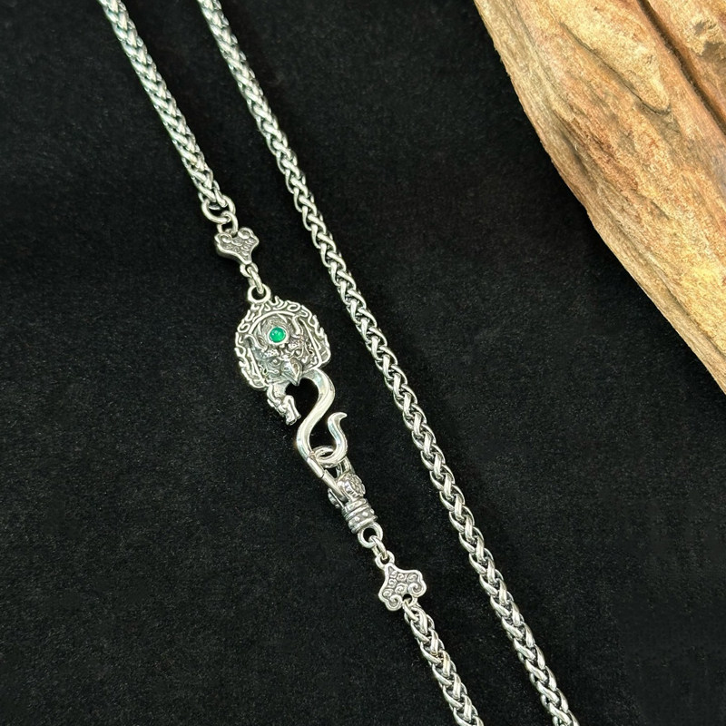 S925纯银复古大鹏鸟龙骨项链男女肖邦链时尚潮流编织麻花毛衣链