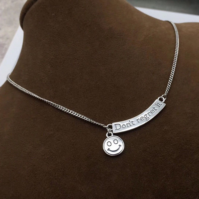 925银复古女士笑脸圆牌项链