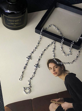 925银船锚莺尾花毛衣链