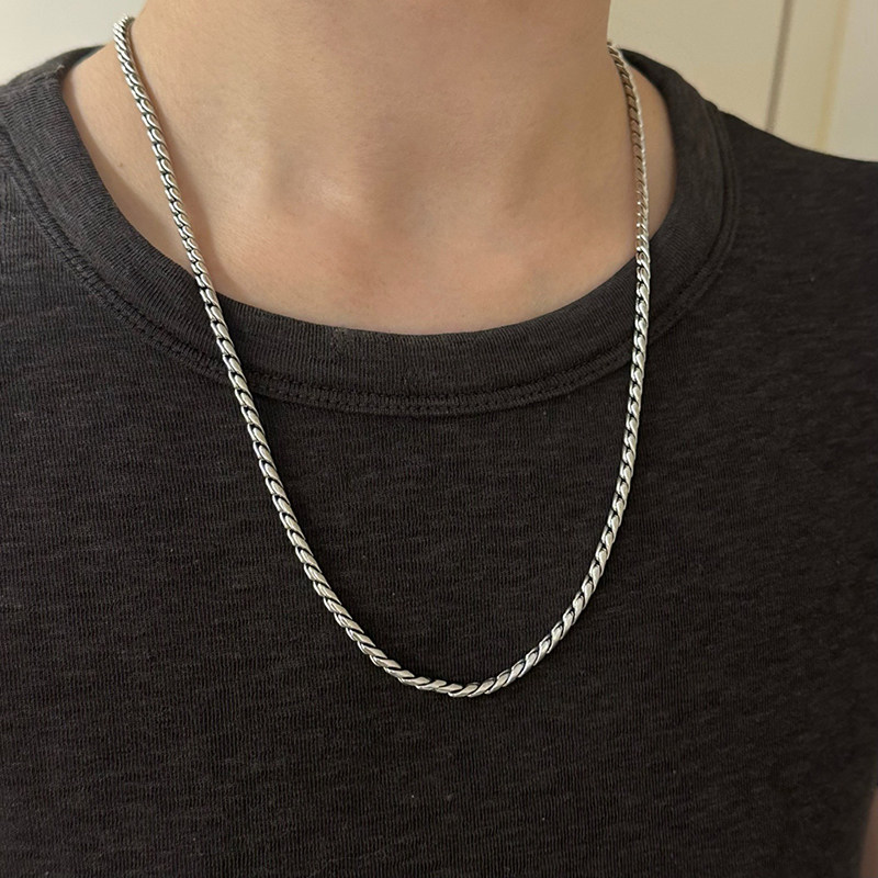 S925纯银复古麻绳项链男女时尚个性简约肖邦链百搭挂坠毛衣链