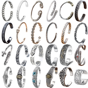 S925纯银复古重工紧箍咒金刚杵手链男女时尚个性潮流嘻哈狮子手环