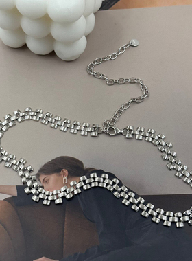 S925纯银法式表带链锁骨链女ins小众轻奢高级感时尚百搭项圈颈链