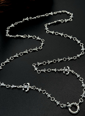925银船锚莺尾花毛衣链