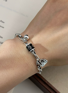 女士925银复古老花包包手链