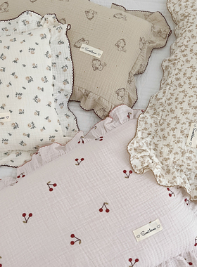 ins韩式小碎花儿童纯棉纱布枕套柔软透气吸汗婴儿宝宝枕头皮单只