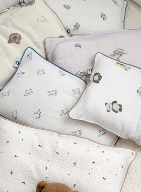 春夏A类可爱儿童双层纱布枕套纯棉男女宝宝透气吸汗30*50cm枕头套