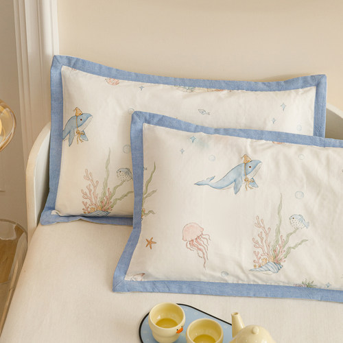 海洋风A类全棉双层纱布儿童枕套纯棉小枕头套吸汗透气乳胶枕枕套