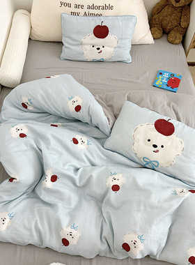 a类婴儿可爱苹果狗狗双层纱被套单件儿童纯棉幼儿园男孩女孩被罩