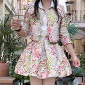 小香风清新时尚 套裙春秋流行爆款 上衣显瘦简约休闲百褶蓬蓬半身裙