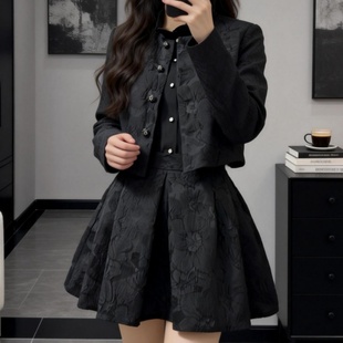 春秋女小众时尚 气质名媛小香风外套高腰显瘦减龄蓬蓬半身套裙 韩版