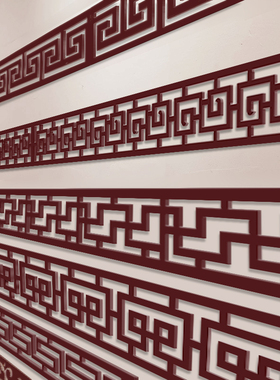 PVC花格镂空中式棚顶装饰回纹线条实木雕花板仿古吊顶背景墙定制