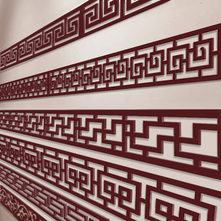 PVC花格镂空中式 饰回纹线条实木雕花板仿古吊顶背景墙定制 棚顶装