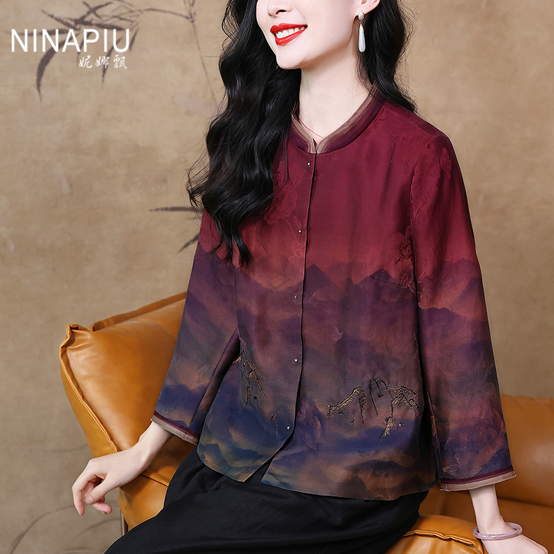 妮娜飘气质优雅香云纱真丝衬衣女
