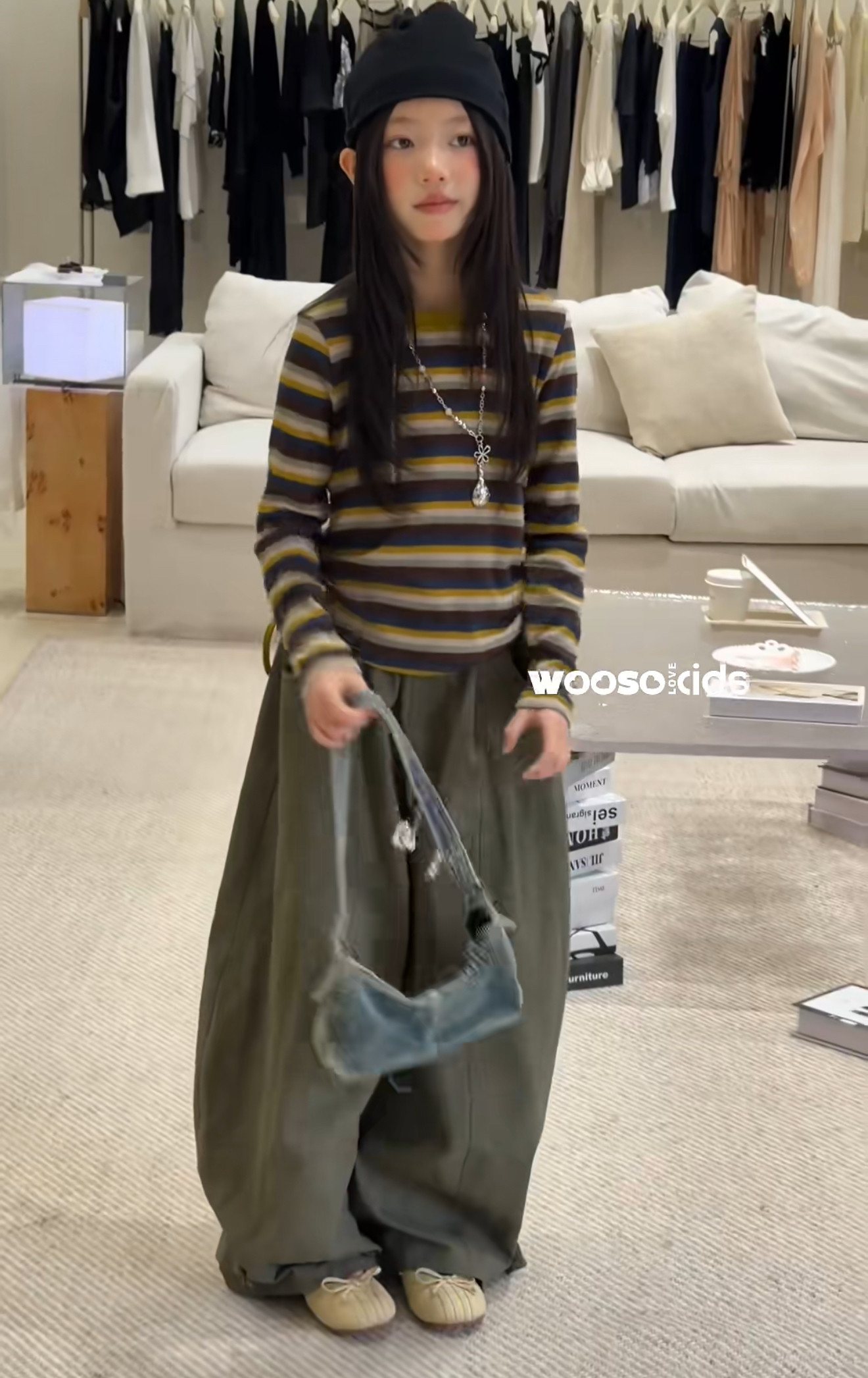wooso吾束正版辣妹条纹上衣毛针织衫