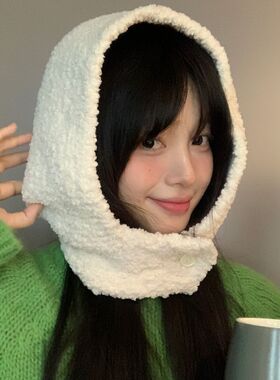 巴拉克拉法帽女冬季新款百搭保暖防风护耳帽针织毛线帽子围脖一体