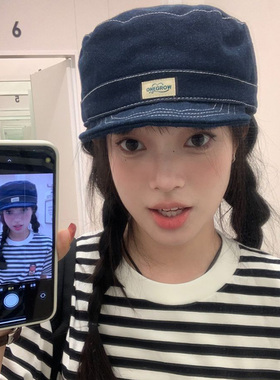 日系复古短檐牛仔鸭舌帽女ins大头围显脸小棒球帽春夏季遮阳帽子