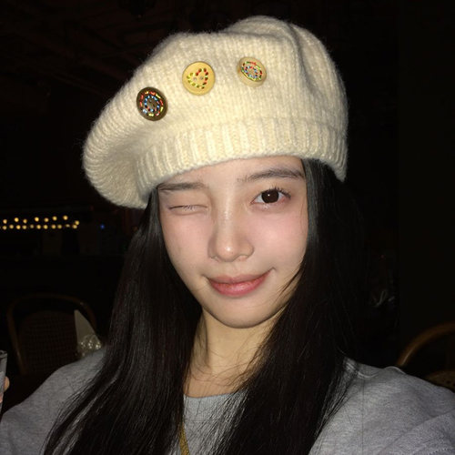 日系复古纽扣显脸小针织贝雷帽女