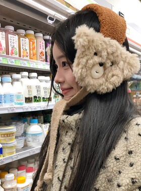 日系可爱小熊绑带毛绒耳罩女秋冬季保暖防寒防冻耳暖骑行护耳耳套