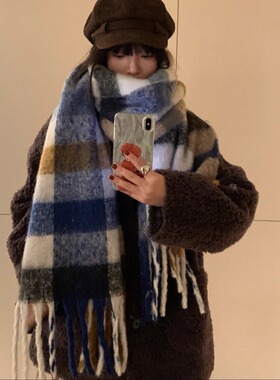 2026新款复古格子围巾女高级感马海毛保暖披肩冬季情侣加大围脖男