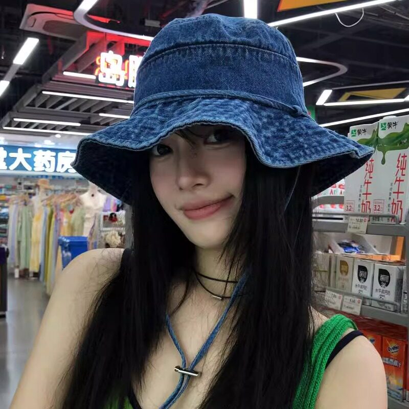 情侣款显脸小复古牛仔遮阳渔夫帽