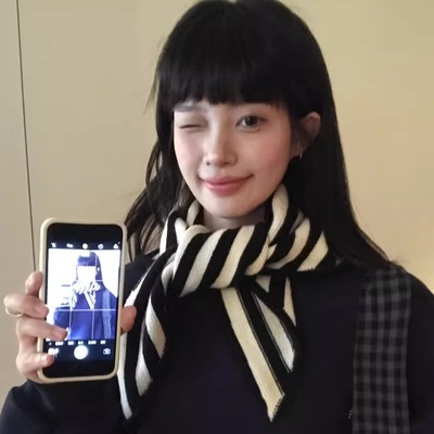 不挑人秋冬百搭条纹针织小围巾女