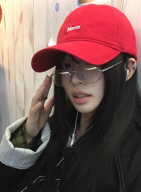 新款显白红色字母鸭舌帽女韩版百搭大头围显脸小棒球帽春夏帽子男