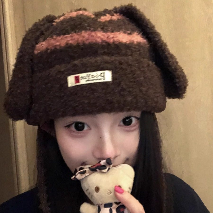 y2k可爱条纹兔耳朵针织帽女秋冬季加厚保暖毛线帽绑带护耳套头帽,服饰配件/皮带/帽子/围巾,帽子,淘宝优惠券,粉丝福利购,淘宝优惠卷