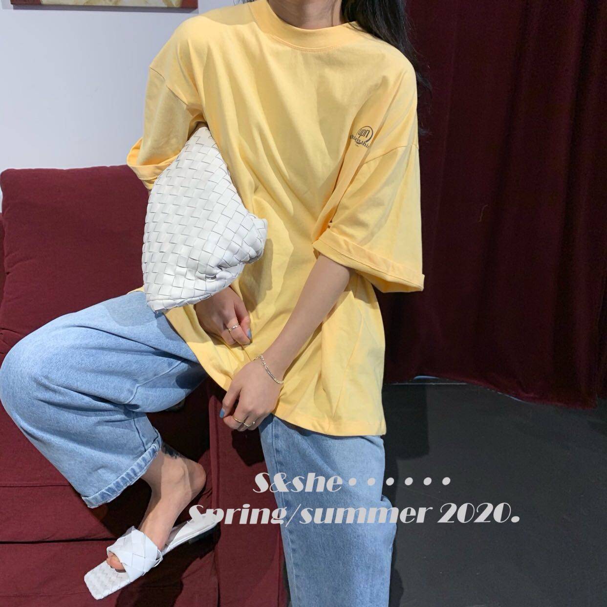 2020春夏装韩版新款女装s&she后背印花图案宽松百搭短袖t恤女上衣