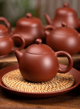 潮州功夫茶壶三杯原矿紫砂壶朱泥大红袍纯手工手拉壶龙蛋壶西施壶