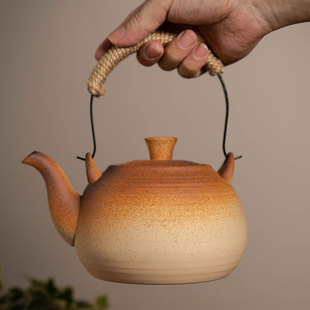 潮汕工夫茶耐高温大号粗陶煮茶壶 柴烧手工提梁壶软化水质泡茶壶