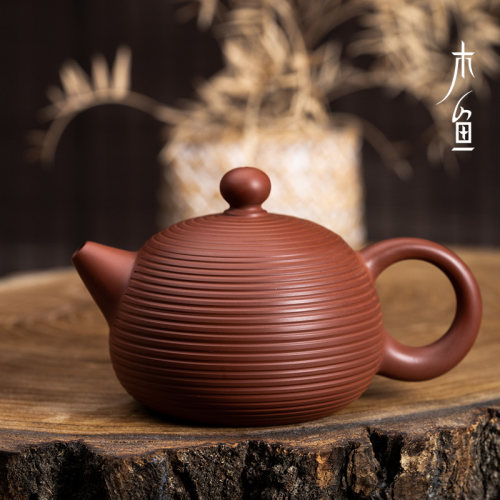 木鱼潮州章淡鹏朱泥壶螺纹小茶壶