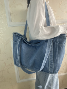 日系健身包大容量电脑包帆布包上班通勤牛仔布托特包学生单肩包