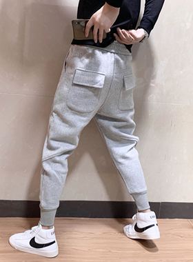 哈伦裤男冬季加绒收口针织小脚卫裤男微跨运动裤潮流束脚休闲长裤