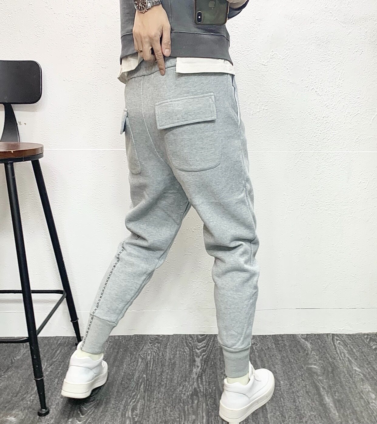 小脚修身纯色卫裤男灰色工装裤青年百搭加绒加厚冬季束脚运动裤男