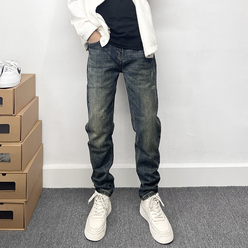 美式复古男士新款修身牛仔裤痞帅潮流紧身小脚裤简约百搭显瘦长裤,男装,牛仔裤,淘宝优惠券,粉丝福利购,淘宝优惠卷
