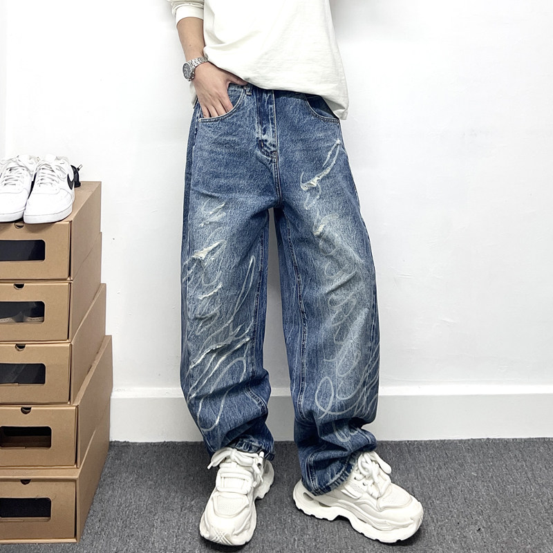 美式高街vibe蓝色牛仔裤