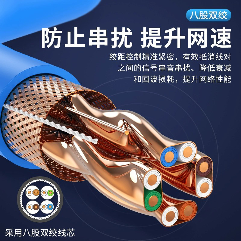 超六七八类双屏蔽纯无氧铜8芯室内外POE监控高速万兆网线家用