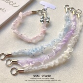 欧根纱电镀蝶结褶皱短绳手腕绳带夹片手机壳挂绳短款 手绳ccd相机