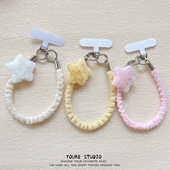 ins毛绒星星绒布褶皱短绳手腕绳带夹片手机壳挂绳短款 手绳ccd相机