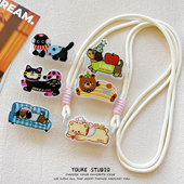 韩风卡通熊猫狗图案手机壳背夹挂绳可背斜挎挂脖防摔防丢 背夹