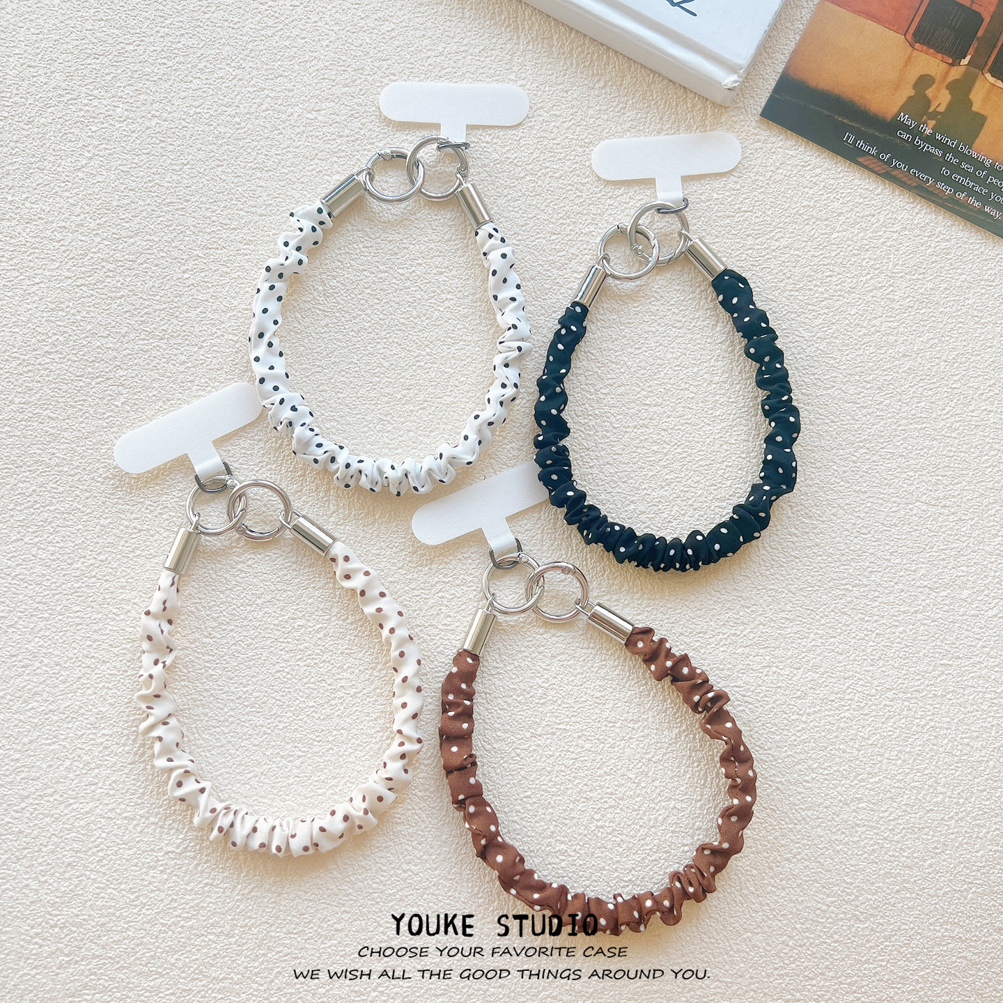 简约高级感波点褶皱短绳手腕绳带夹片手机壳挂绳短款手绳ccd相机,3C数码配件,手机挂件/手机链,淘宝优惠券,粉丝福利购,淘宝优惠卷