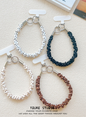 简约高级感波点褶皱短绳手腕绳带夹片手机壳挂绳短款手绳ccd相机