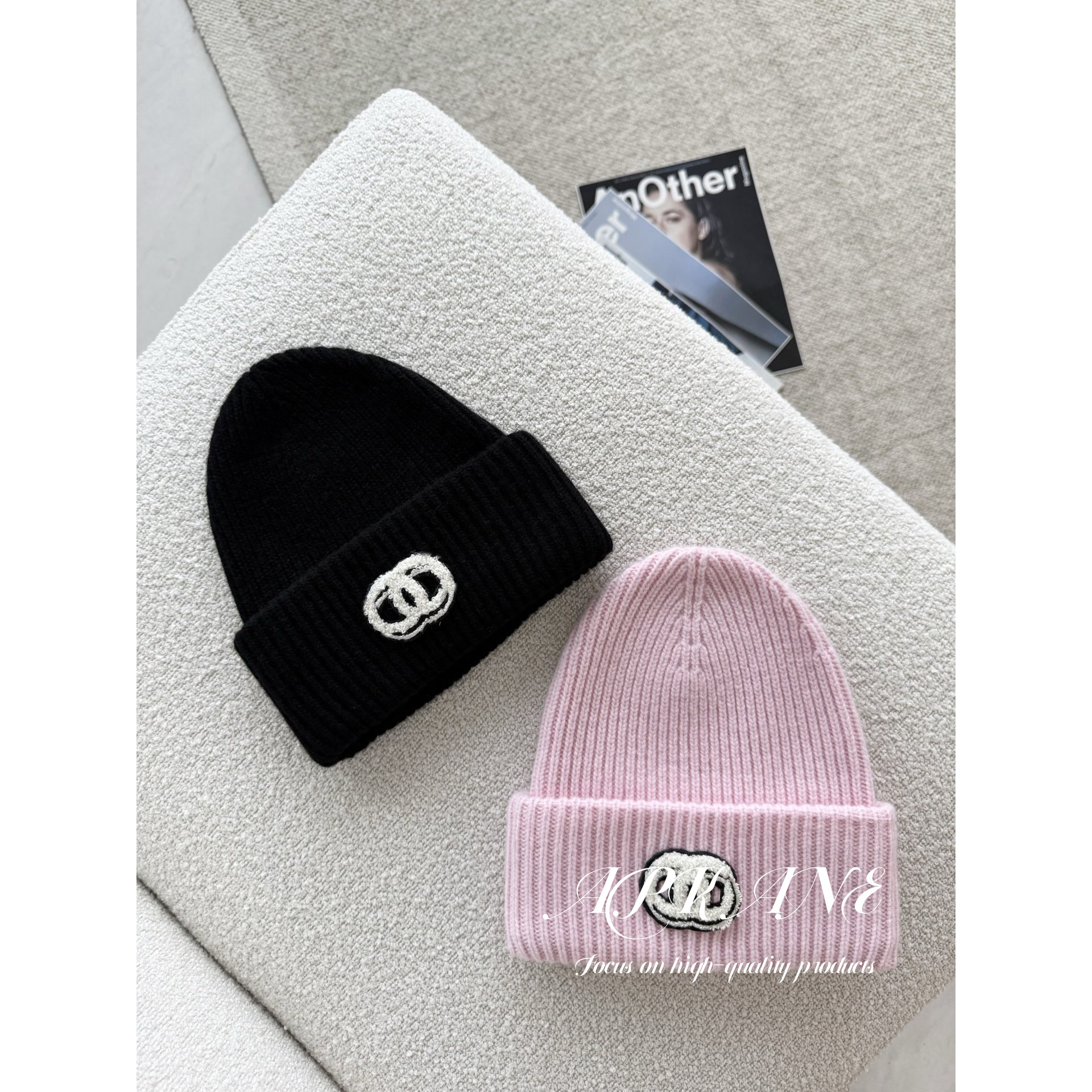 APKANE/顶流板~硬核氛围感！适合方圆脸针织羊绒刺绣冷帽女滑雪帽