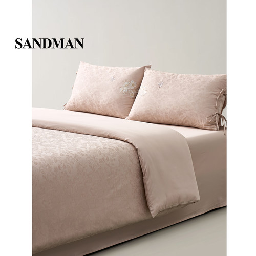 Sandman【马年限定】轻奢高级感粉色刺绣提花四件套全棉床单被套